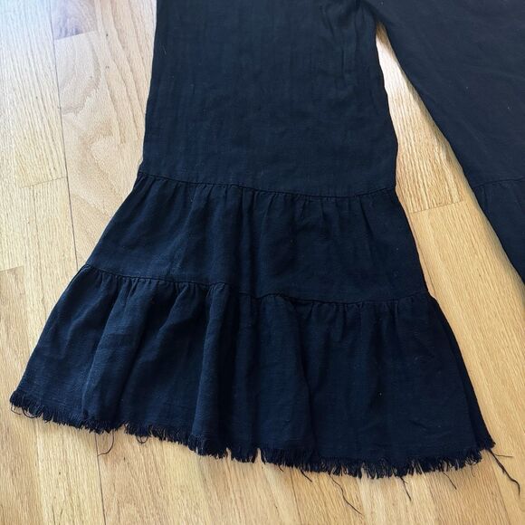 Umgee Boho Retro Ruffle Bell Bottom Pants Women’s L Black Wide Leg Festival EUC - Picture 16 of 16